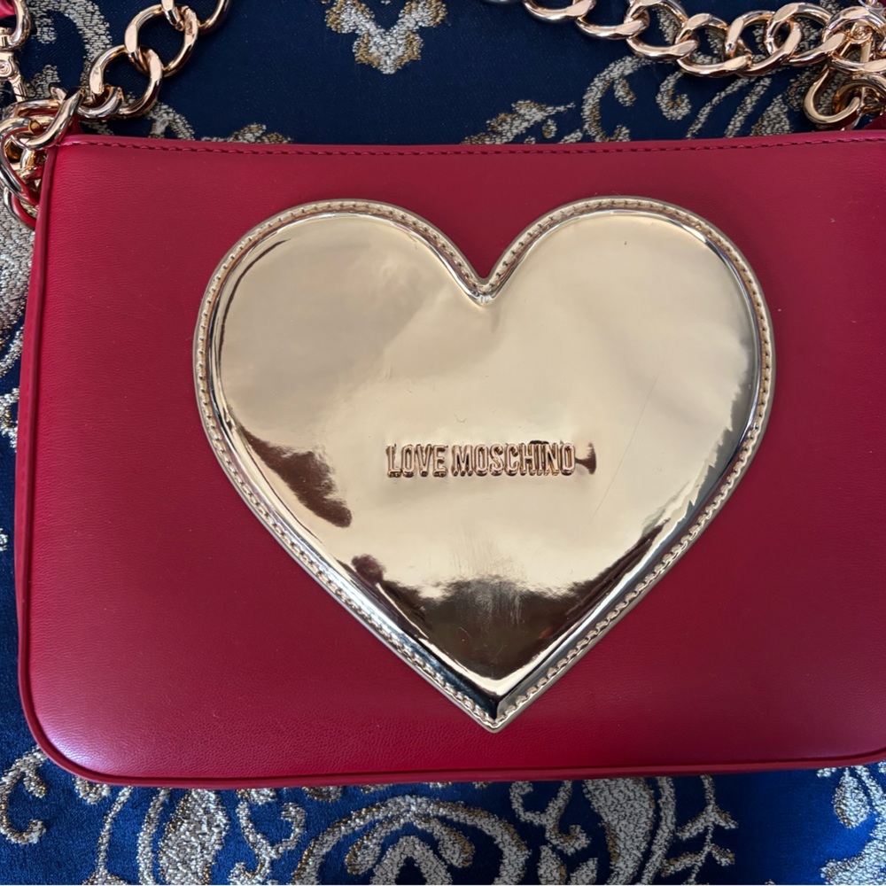 Love Moschino Red and Gold Heart Crossbody Bag